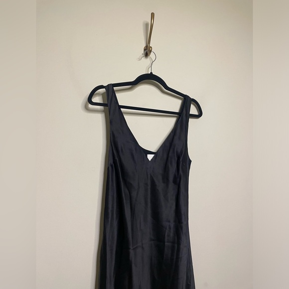 Reformation Lila V-Neck Satin Dress in Black - Picture 5 of 7